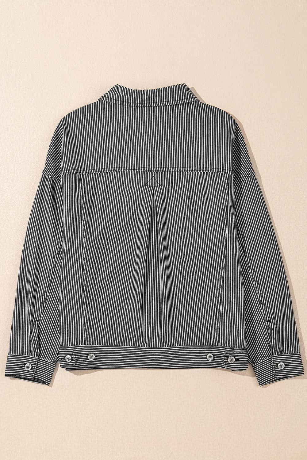 Blue Stripe Washed Oversize Pocketed Denim Jacket - Love Salve